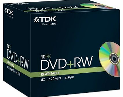 TDK DVD RW Recordable Disk Rewritable Cased 4x Speed 120min 4.7Gb Ref DVDRW474X10 [Pack of 10]